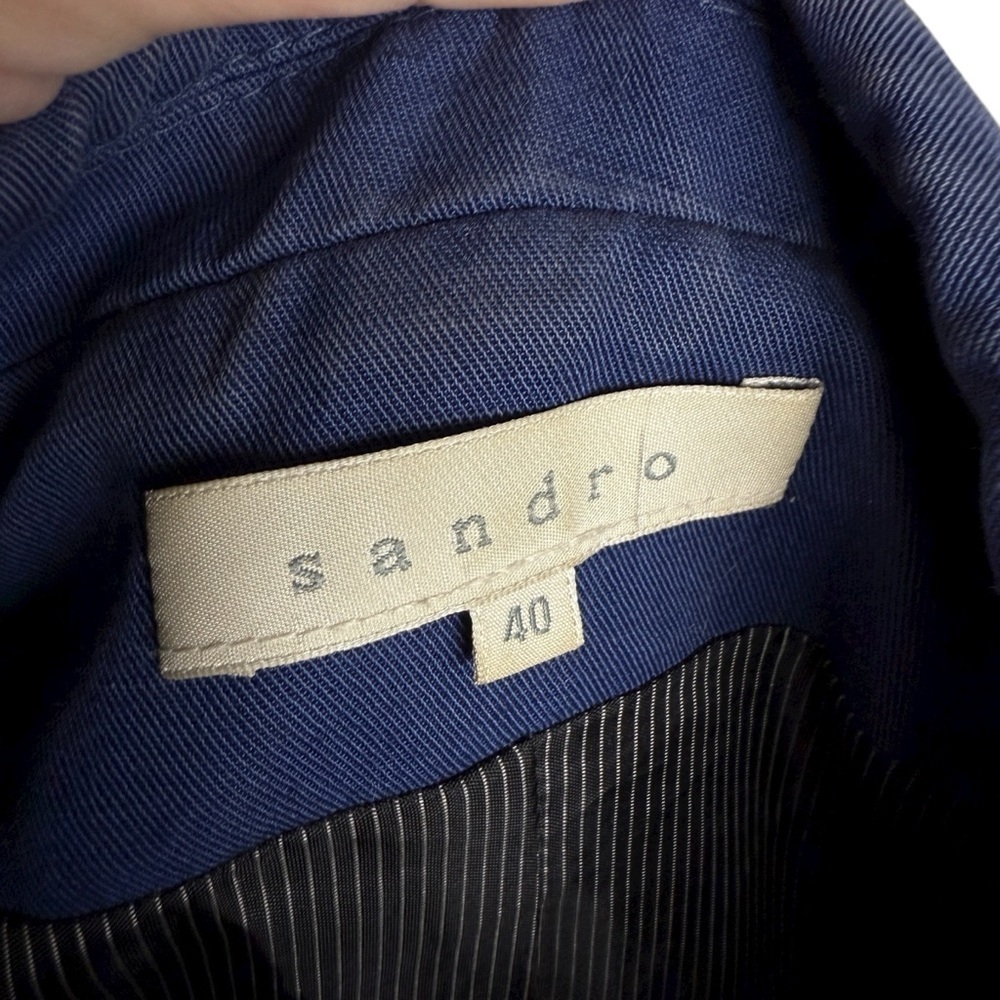 Sandro Blue Double Breasted Blazer Jacket SZ 42 10 Cotton Preppy Classic Fall - Picture 3 of 7